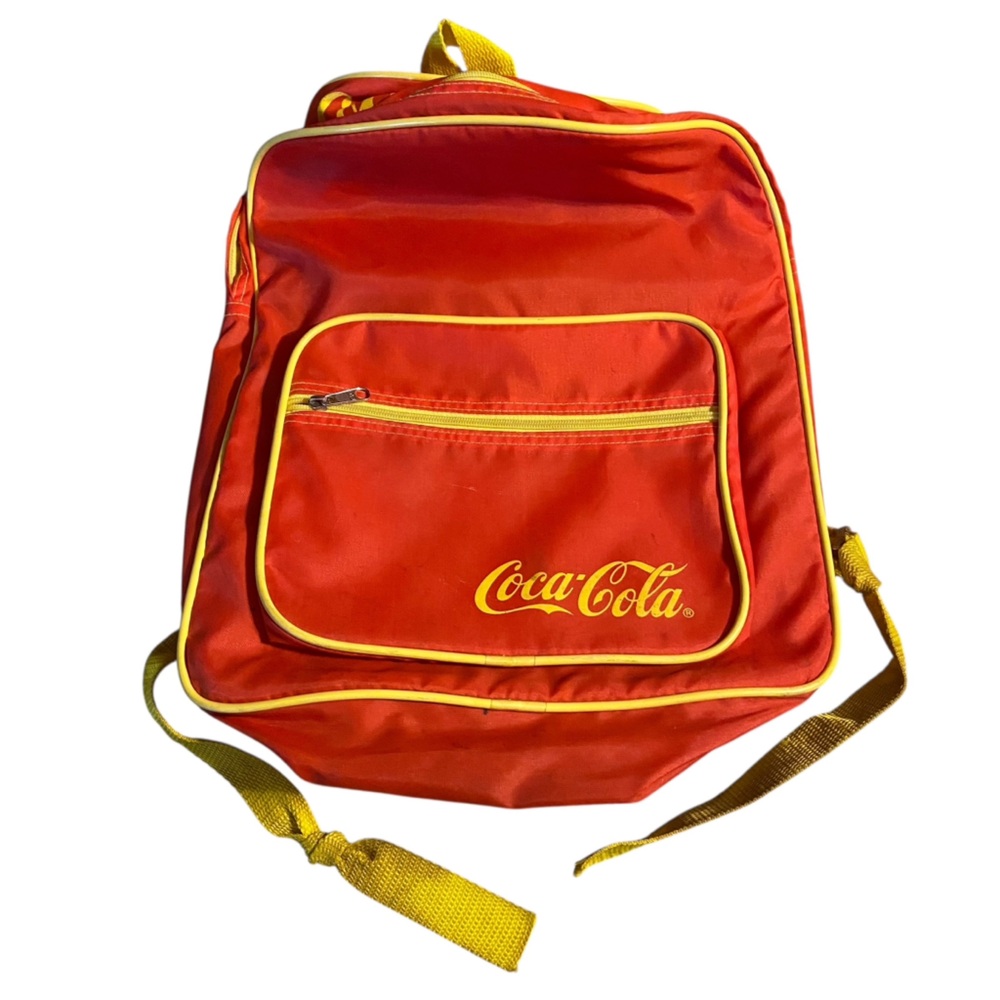 Coca Cola Logo Official Small Backpack Bag Red Yellow Coke Zips 15” Collectible